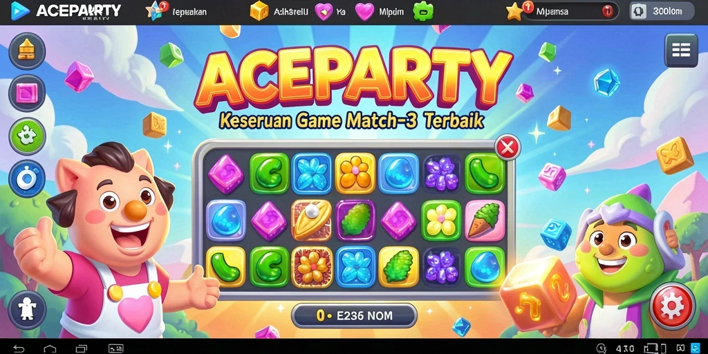 Gameplay menarik ACEPARTY dalam genre Match-3 yang penuh warna.