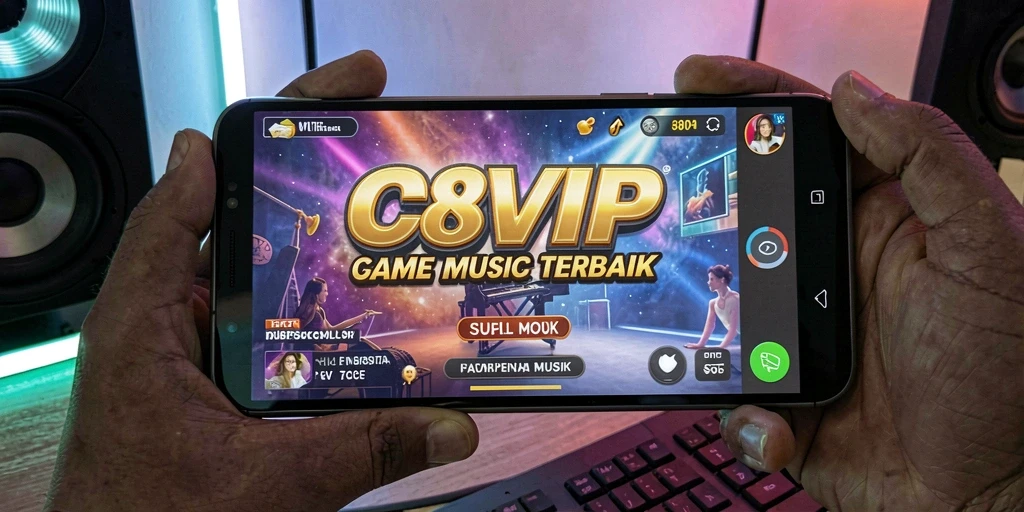 Tampilan gameplay C8VIP dengan berbagai pilihan lagu dan tantangan musik.