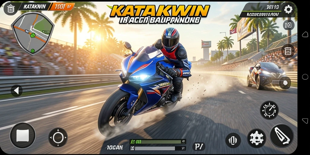 Gameplay KATAKWIN yang seru dan mendebarkan saat balapan motor.