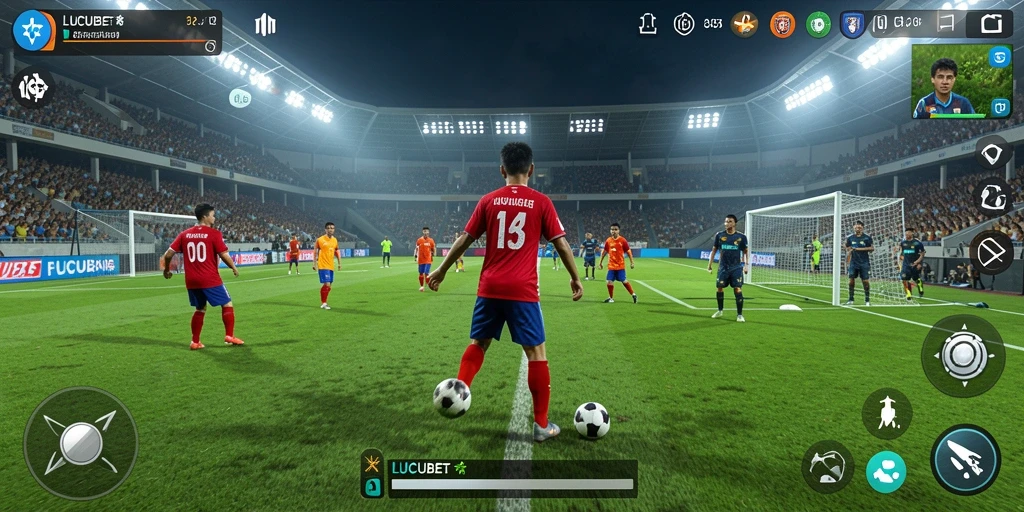 Tampilan gameplay LUCUBET yang menyajikan aksi sepak bola yang mendebarkan.