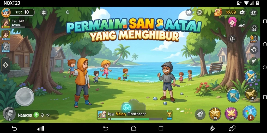Tampilan gameplay menarik dari NOX123 yang penuh warna.