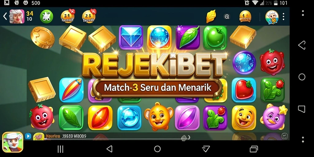 Tampilan gameplay Match-3 yang seru dan penuh warna.