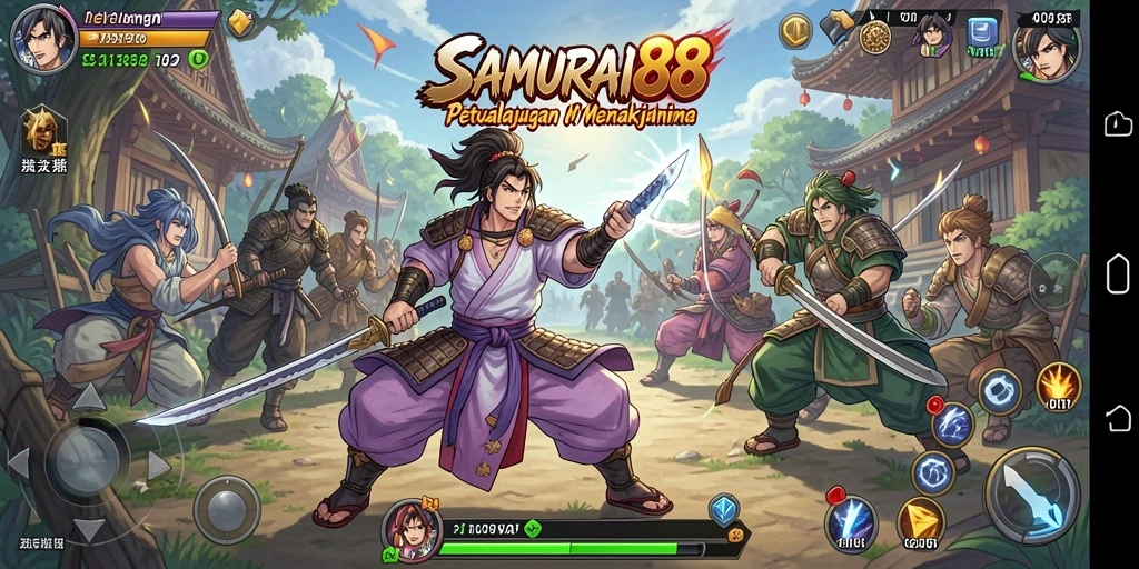 Tampilan menakjubkan gameplay <strong>SAMURAI88</strong> dengan pertarungan karakter anime.
