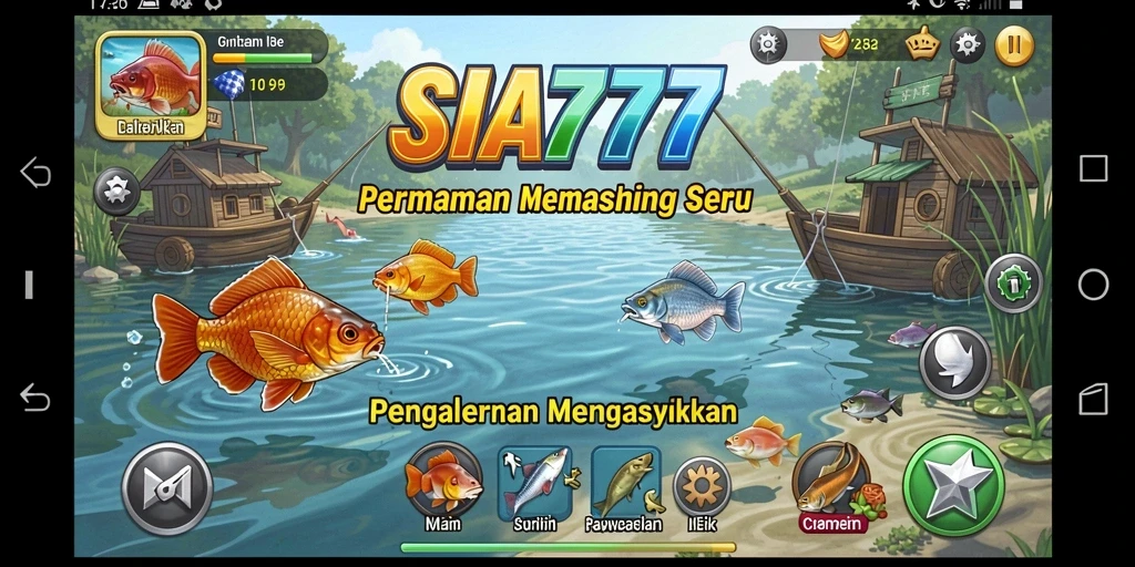 Tampilan gameplay SIA777 saat memancing dengan berbagai alat.