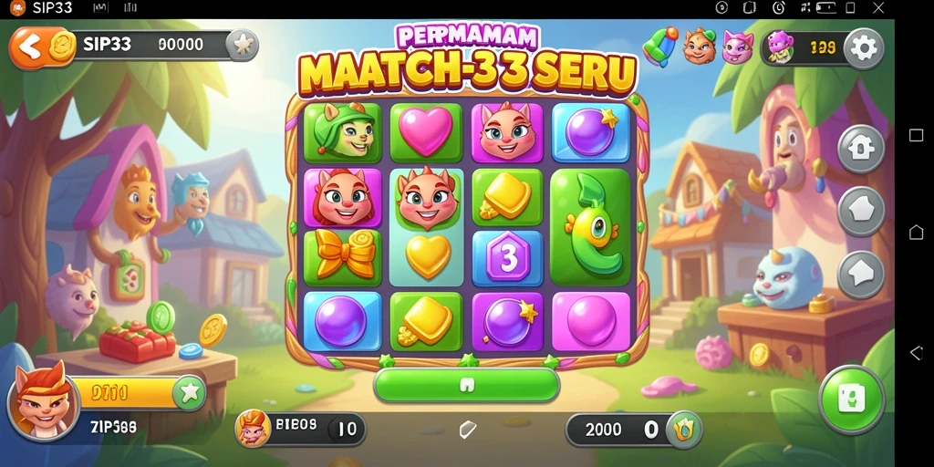 Screenshot gameplay SIP33 menunjukkan tantangan Match-3 yang seru.