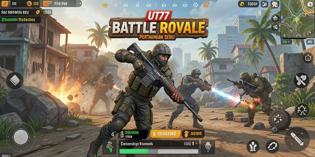 Screenshot UT77 menampilkan aksi pertempuran seru dalam Battle Royale.
