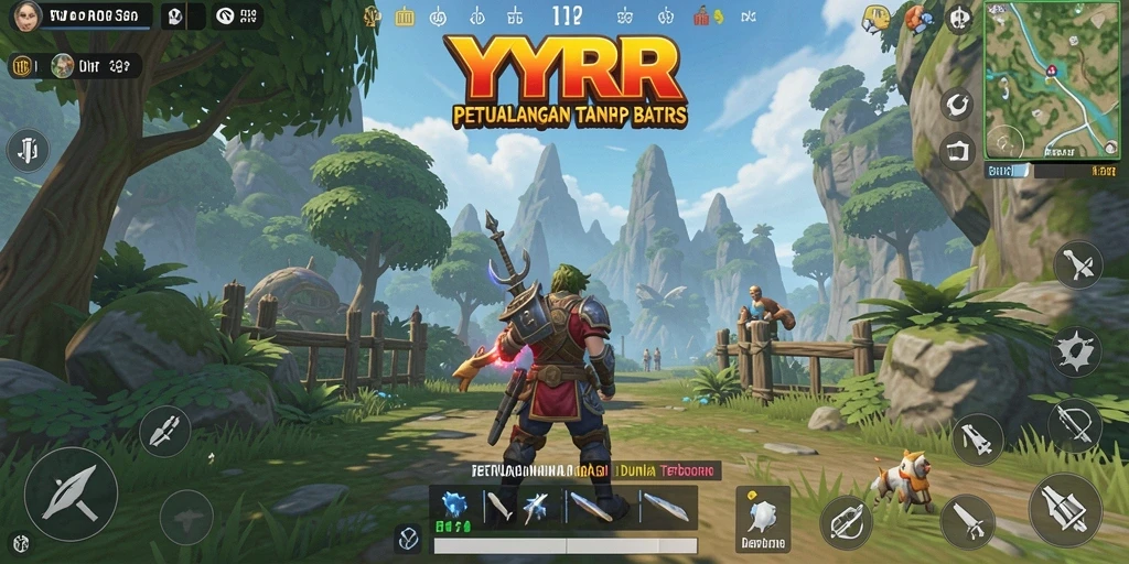 Screenshot gameplay YYRR menampilkan dunia terbuka yang menakjubkan.